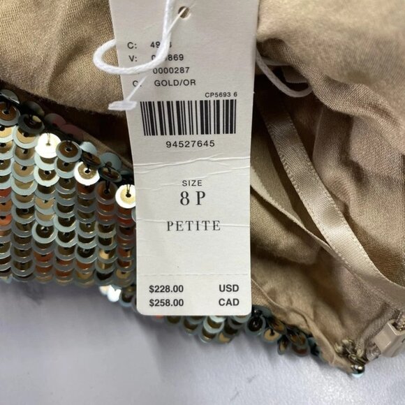 NEW MAEVE Anthropologie Women’s One-Shoulder Sequin Mini Dress Size 8P – Gold - Picture 8 of 9